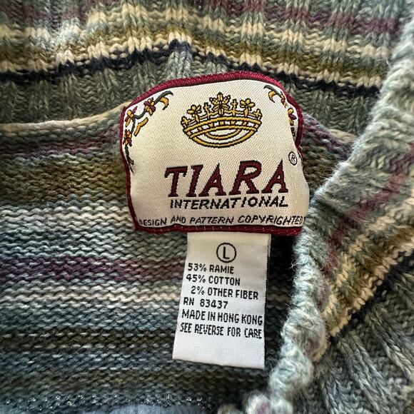 Vintage TIARA Sweater Womens Large Blue Striped Glitter Full Zip Retro 90s Ski - Picture 5 of 8